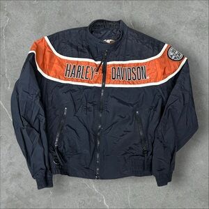 Vintage Harley Davidson Jacket Mens Medium Black Racing Nylon Bomber Coat Biker